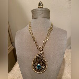 Womens statement Gold-Tone Blue Eye Pendant Necklace  and ring